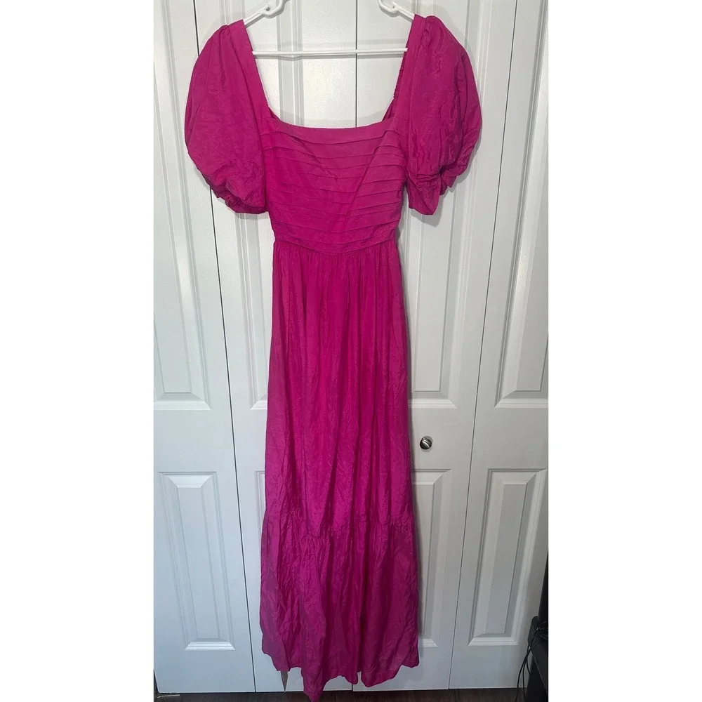 Abercrombie & Fitch Emerson Drama Bow-Back Pink Maxi Dress Tiered Small Tall
